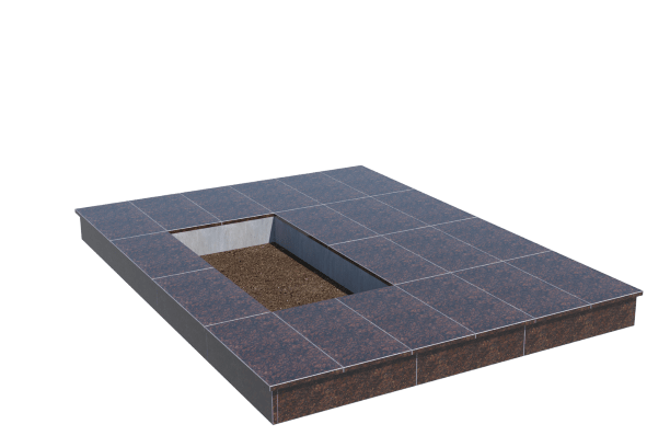 Площадки на могилу в Санкт-Петербурге | Площадка с вертикальной (15 см) облицовкой Дымовским гранитом (под цветник)