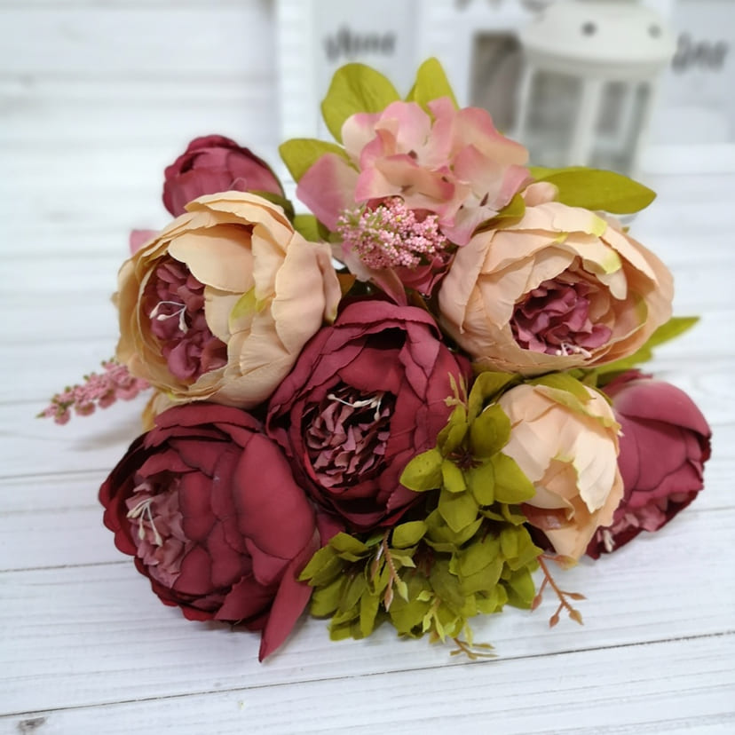 Искусственные цветы в Санкт-Петербурге | Цветы искусственные «Пионы», персиково-малиновые, букет