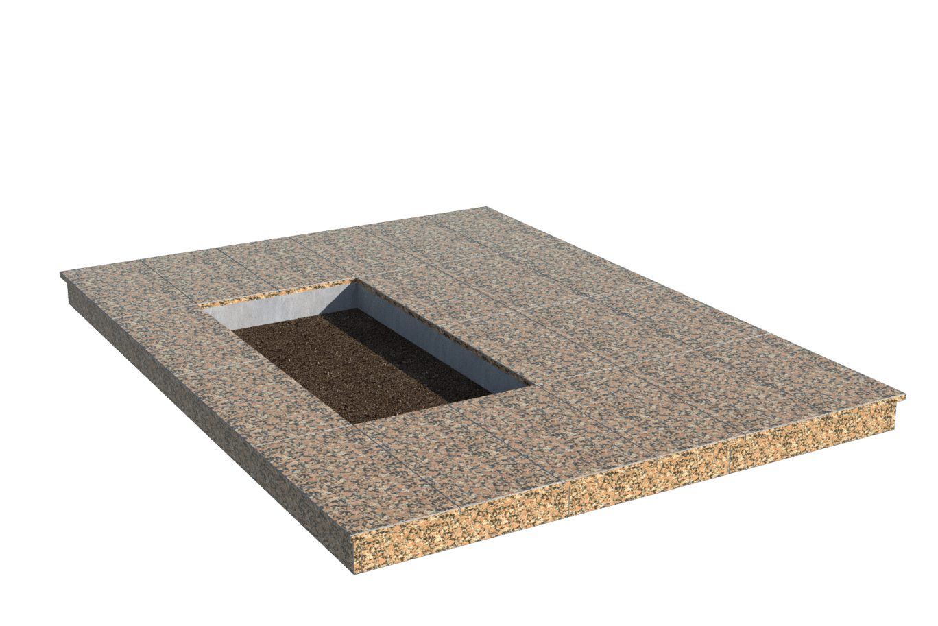 Площадки на могилу в Санкт-Петербурге | Площадка с вертикальной (10 см) облицовкой Южно-Султаевским гранитом (под цветник)